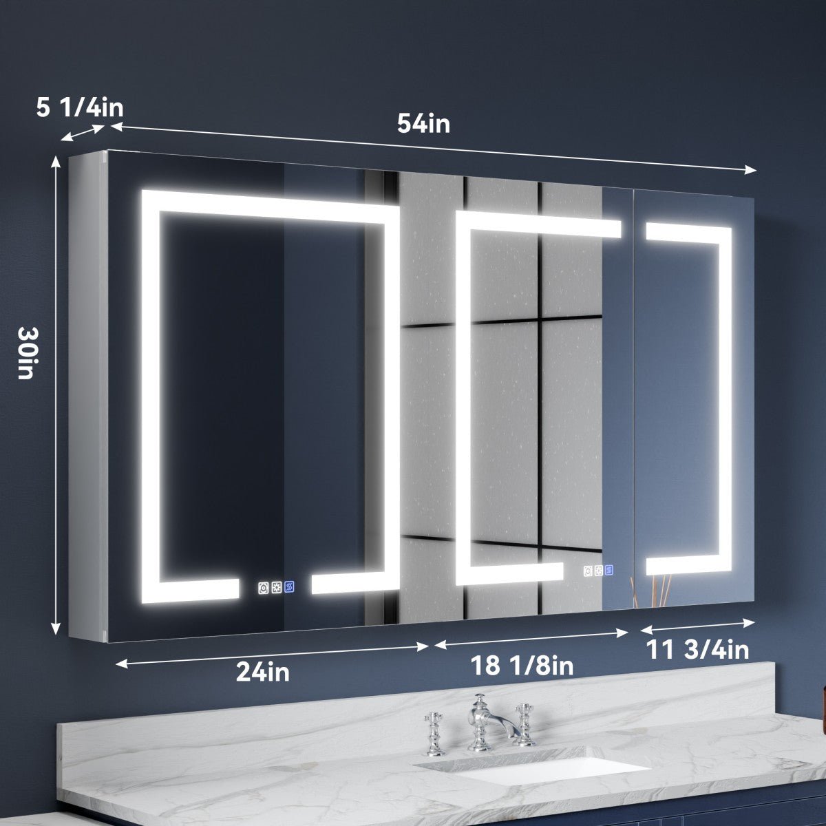 Boost 54 x 30 inch LED medicine cabinet dimensions and cabinet width layout