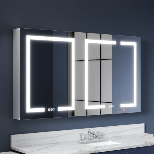 LED Lighted Mirror Medicine Cabinet - 54"W x 30"H Medicine Cabinet with Mirror, Recessed or Surface Mounted|ExBrite Boost-M1