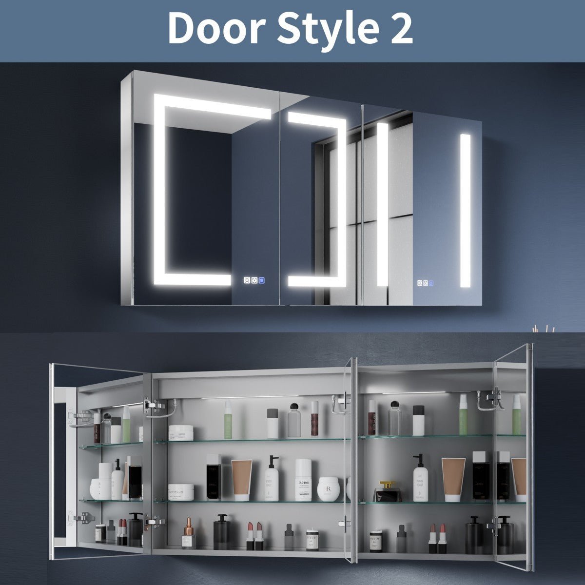 Boost 50 x 26 inch lighted medicine cabinet installed above a modern bathroom vanity