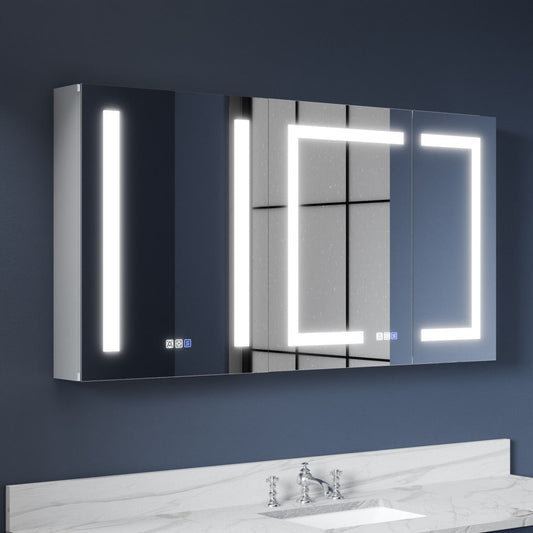 LED Lighted Recessed Medicine Cabinet - 50"W x 26"H Medicine Cabinet with Mirror, Recessed or Surface Mounted|ExBrite Boost-M1