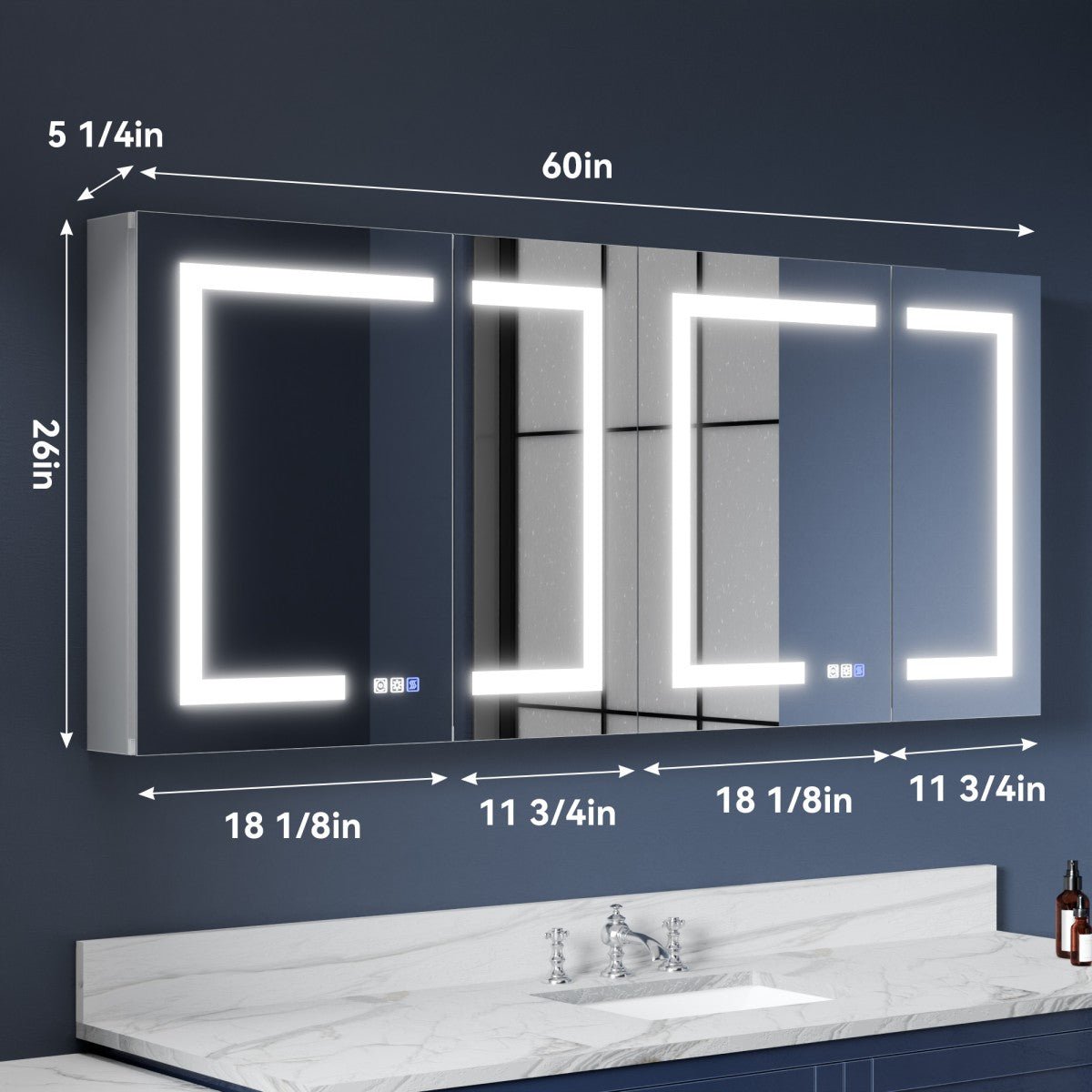 Boost 60 x 26 inch LED medicine cabinet dimensions and cabinet width layout