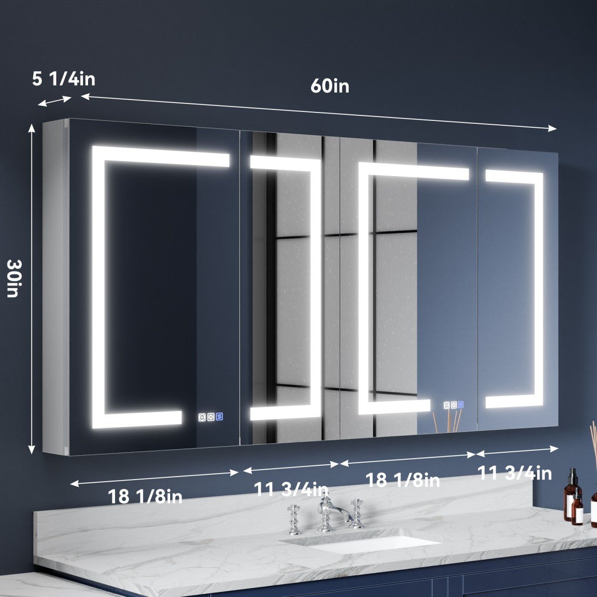 LED Medicine Cabinet Recessed - 60"W x 30"H Medicine Cabinet with Mirror, Recessed or Surface Mounted|ExBrite Boost-M1