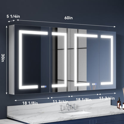 LED Medicine Cabinet Recessed - 60"W x 30"H Medicine Cabinet with Mirror, Recessed or Surface Mounted|ExBrite Boost-M1