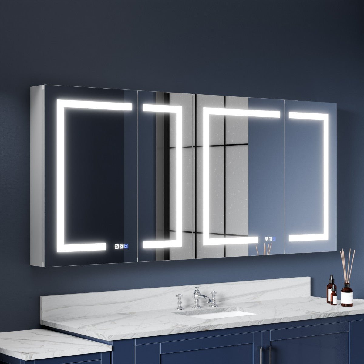 LED Medicine Cabinet with Outlet - 66"W x 30"H Medicine Cabinet with Mirror, Recessed or Surface Mounted|ExBrite Boost-M1