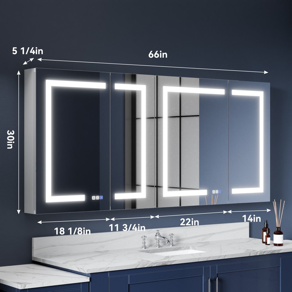 LED Medicine Cabinet with Outlet - 66"W x 30"H Medicine Cabinet with Mirror, Recessed or Surface Mounted|ExBrite Boost-M1