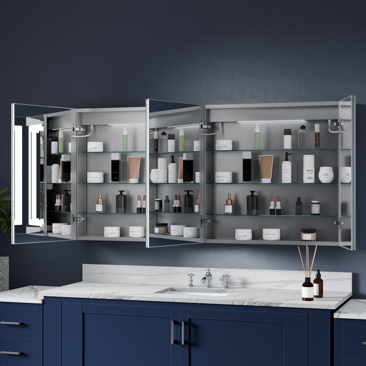 LED Mirrored Bathroom Medicine Cabinet - 72"W x 30"H Medicine Cabinet with Mirror, Recessed or Surface Mounted|ExBrite Boost-M1