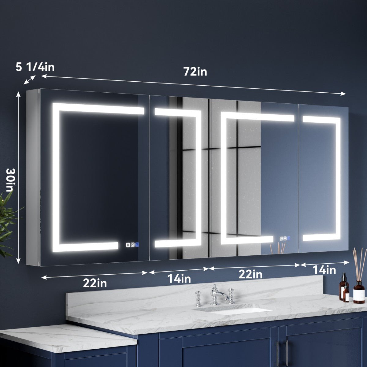 LED Mirrored Bathroom Medicine Cabinet - 72"W x 30"H Medicine Cabinet with Mirror, Recessed or Surface Mounted|ExBrite Boost-M1