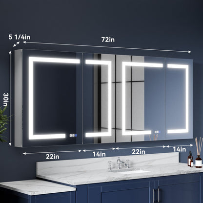 LED Mirrored Bathroom Medicine Cabinet - 72"W x 30"H Medicine Cabinet with Mirror, Recessed or Surface Mounted|ExBrite Boost-M1