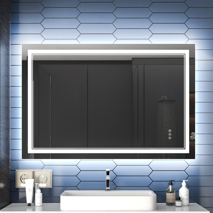 Linea 48" W x 32" H LED Heated Bathroom Mirror,Anti Fog,Dimmable,Front-Lighted and Backlit, Tempered Glass