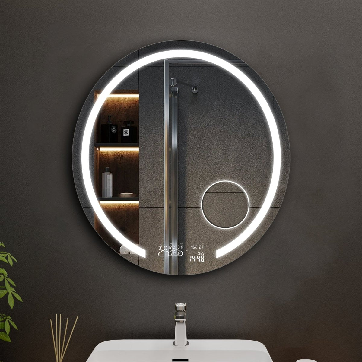 Loop Customized Round LED Bathroom Mirror, Wifi Weather Station