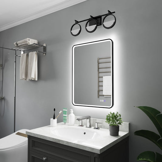 Lumina 24" W x 32" H LED Lighted Bathroom Mirror,High Illuminate, Inner & Outer Lighting,Anti-Fog, Dimmable,Black Frame with Rounded Corners