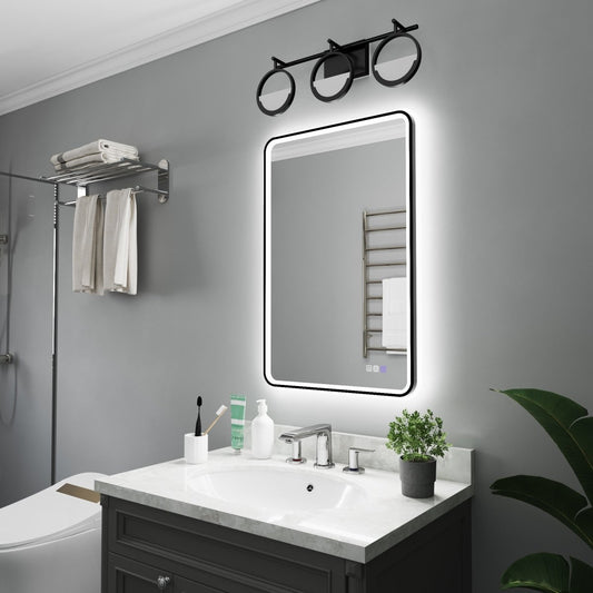 Lumina 24" W x 36" H LED Lighted Bathroom Mirror,High Illuminate, Inner & Outer Lighting,Anti-Fog, Dimmable,Black Frame with Rounded Corners