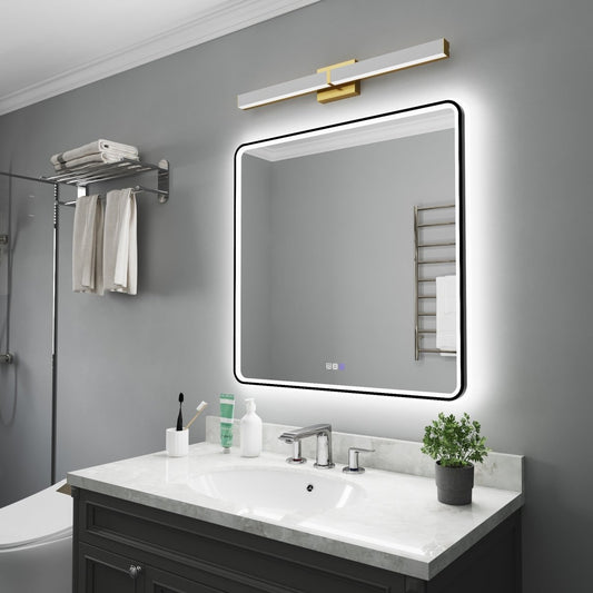 Lumina 36" W x 36" H LED Lighted Bathroom Mirror,High Illuminate, Inner & Outer Lighting,Anti-Fog, Dimmable,Black Frame with Rounded Corners