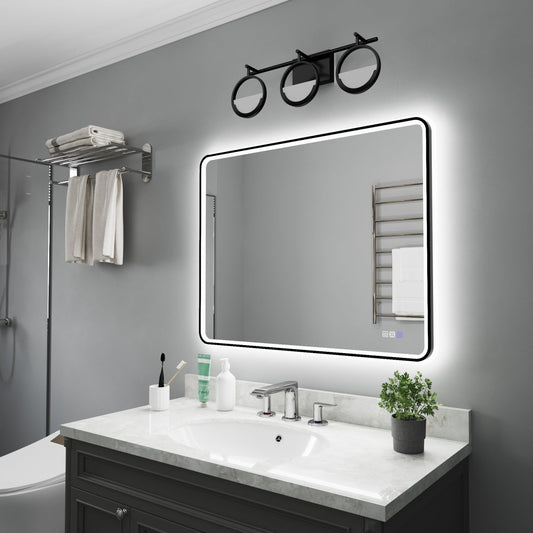 Lumina 40" W x 32" H LED Lighted Bathroom Mirror,High Illuminate, Inner & Outer Lighting,Anti-Fog, Dimmable,Black Frame with Rounded Corners