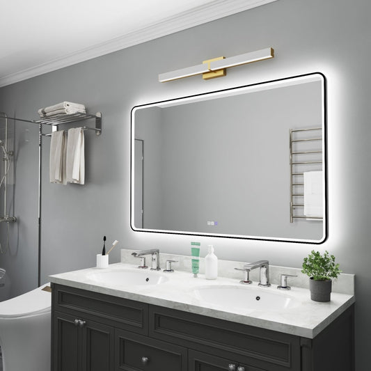 Lumina 55" W x 36" H LED Lighted Bathroom Mirror, High Illuminate, Inner & Outer Lighting, Anti-Fog, Dimmable, Black Frame with Rounded Corners