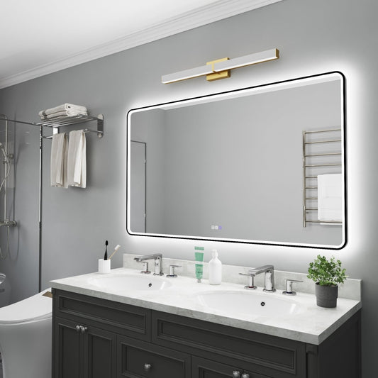 Lumina 60" W x 36" H LED Lighted Bathroom Mirror, High Illuminate, Inner&Outer Lighting,Anti-Fog, Dimmable, Black Frame with Rounded Corners