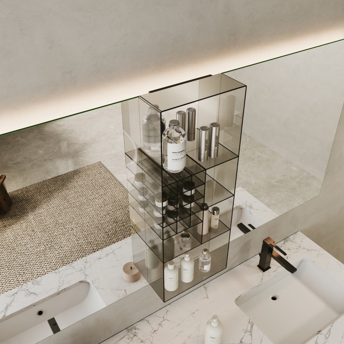 Luxury Mirrored Bathroom Organizer Shelf – Stylish Storage for Beauty Essentials|pre-sales