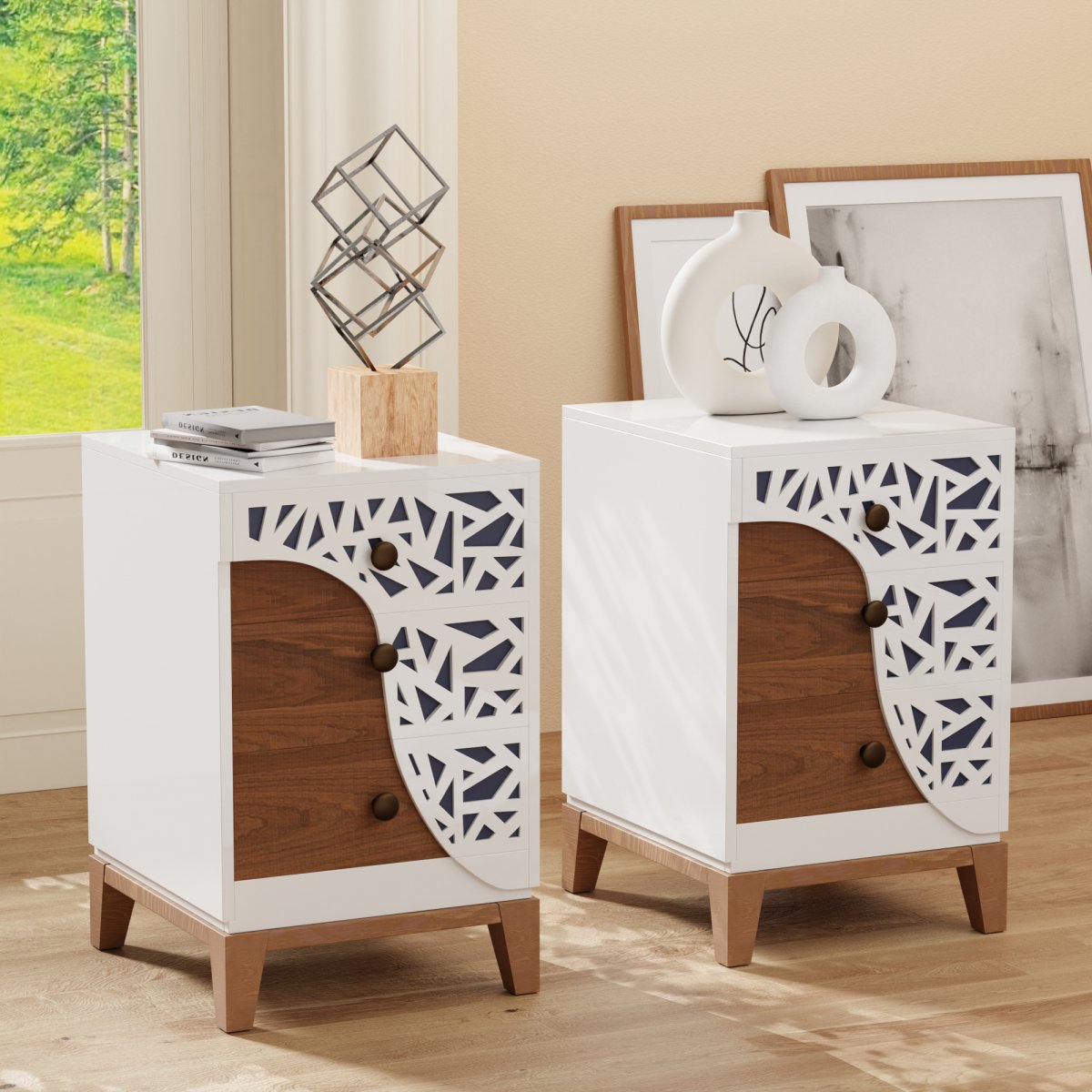 MangoLuxe Side Table, Small End Table, White,Tall Nightstand for Living Room, Bedroom, Office,Bathroom,2 - PACK