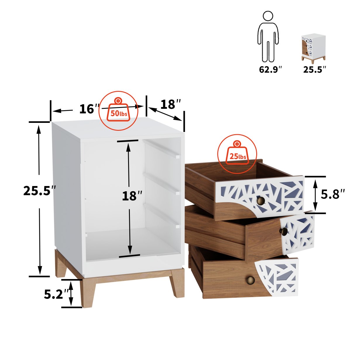 MangoLuxe Side Table, Small End Table, White,Tall Nightstand for Living Room, Bedroom, Office,Bathroom,2 - PACK