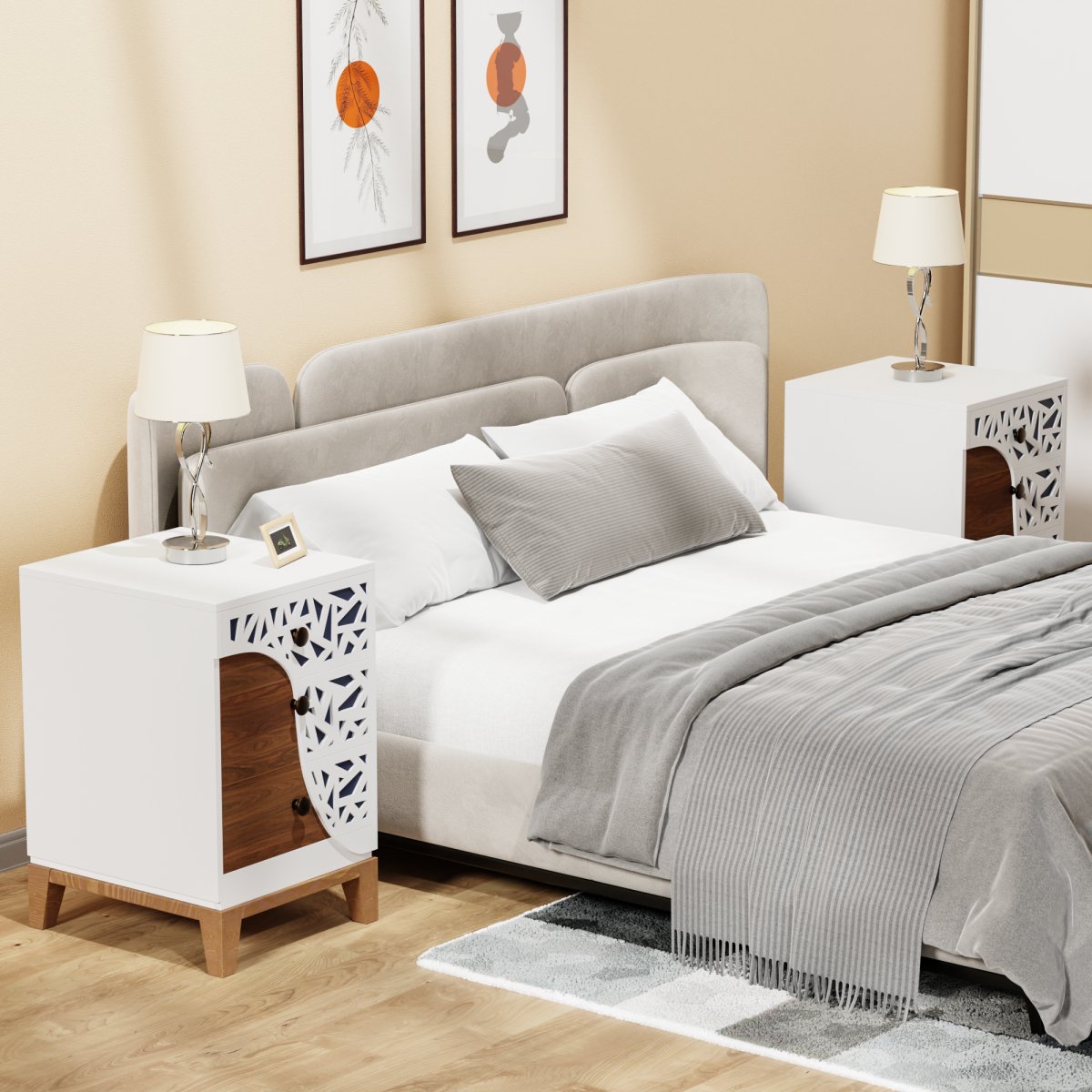 MangoLuxe Side Table, Small End Table, White,Tall Nightstand for Living Room, Bedroom, Office,Bathroom,2 - PACK