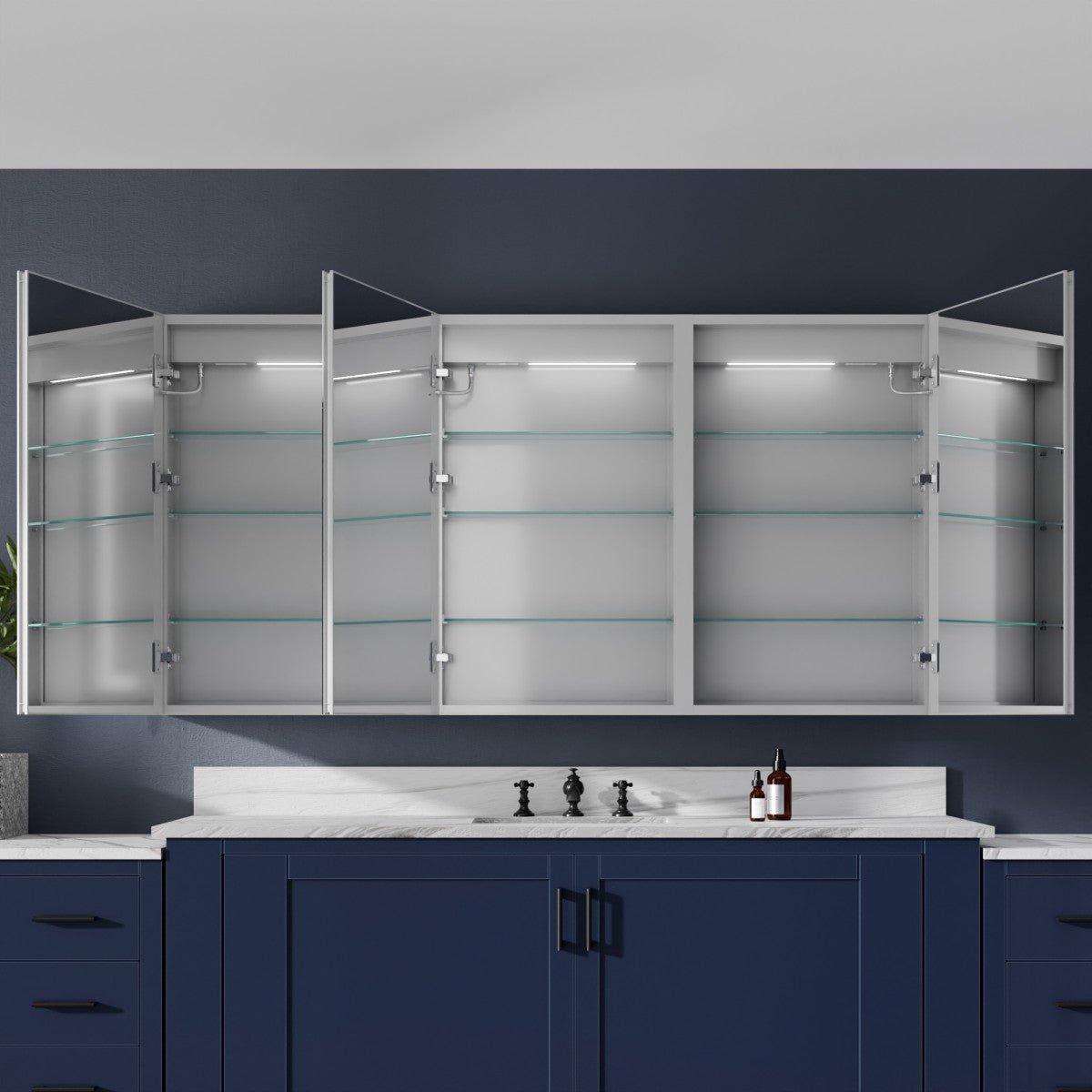 Medicine Cabinet Mirror LED - 64"W x 32"H Medicine Cabinet with Mirror, Recessed or Surface Mounted|ExBrite Boost-M1