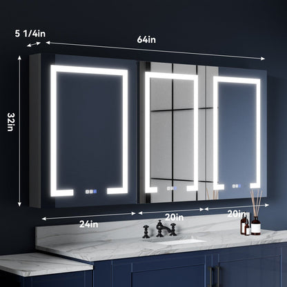 Medicine Cabinet Mirror LED - 64"W x 32"H Medicine Cabinet with Mirror, Recessed or Surface Mounted|ExBrite Boost-M1