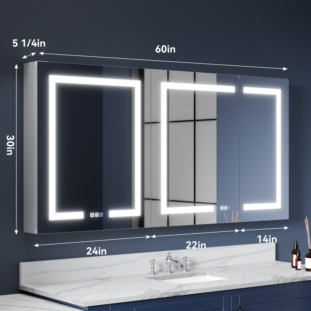 Medicine Cabinet with LED Lights and Mirror - 60"W x 30"H Medicine Cabinet with Mirror, Recessed or Surface Mounted|ExBrite Boost-M1