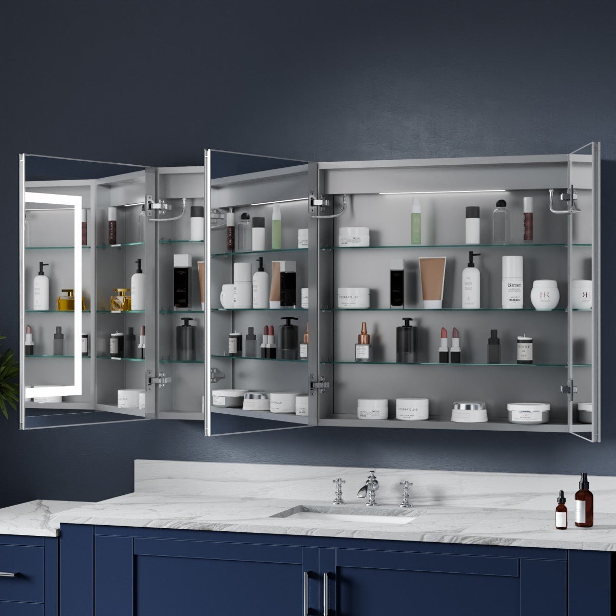 Medicine Cabinet with LED Lights and Mirror - 60"W x 30"H Medicine Cabinet with Mirror, Recessed or Surface Mounted|ExBrite Boost-M1