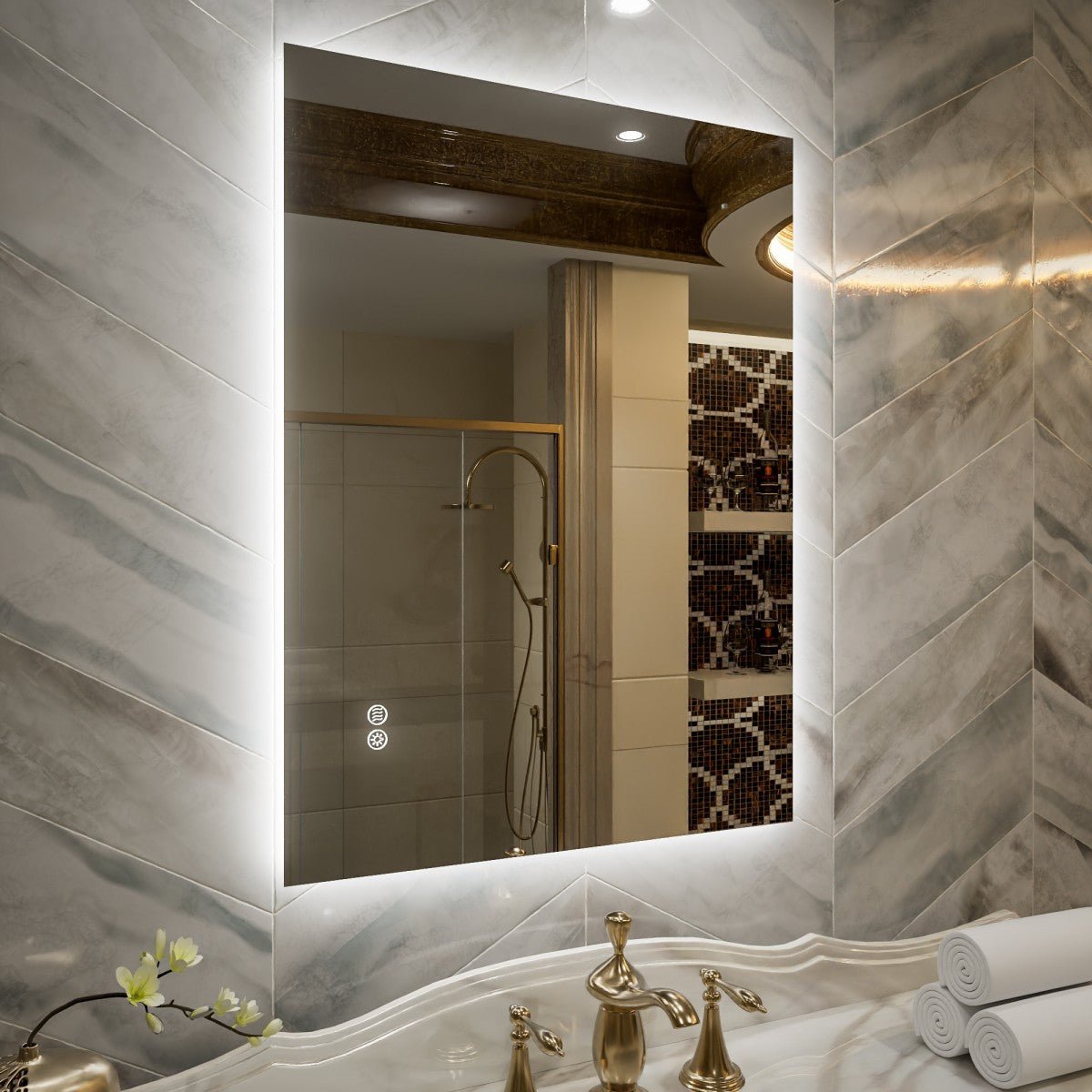 Navi LED Bathroom Mirror 24" x 32" with Backlit,Mirror with Lights Wall Mounted Anti Fog,Led Mirror for Bathroom,HD Tempered Glass,Shatter-Proof