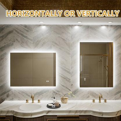 Navi LED Bathroom Mirror 24" x 32" with Backlit,Mirror with Lights Wall Mounted Anti Fog,Led Mirror for Bathroom,HD Tempered Glass,Shatter - Proof