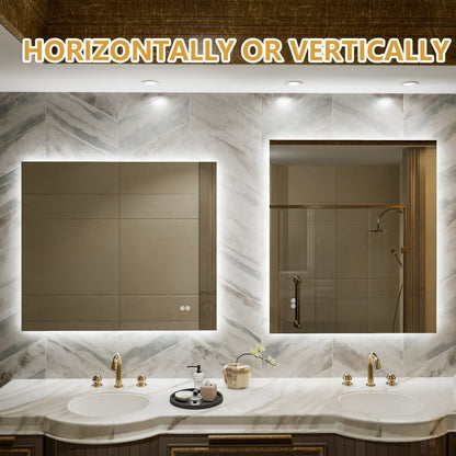 Navi LED Bathroom Mirror 32" x 36" with Backlit,Mirror with Lights Wall Mounted Anti Fog,Led Mirror for Bathroom,HD Tempered Glass,Shatter - Proof