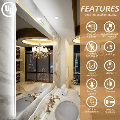 Navi LED Bathroom Mirror 36" x 36" with Backlit,Mirror with Lights Wall Mounted Anti Fog,Led Mirror for Bathroom,HD Tempered Glass,Shatter - Proof
