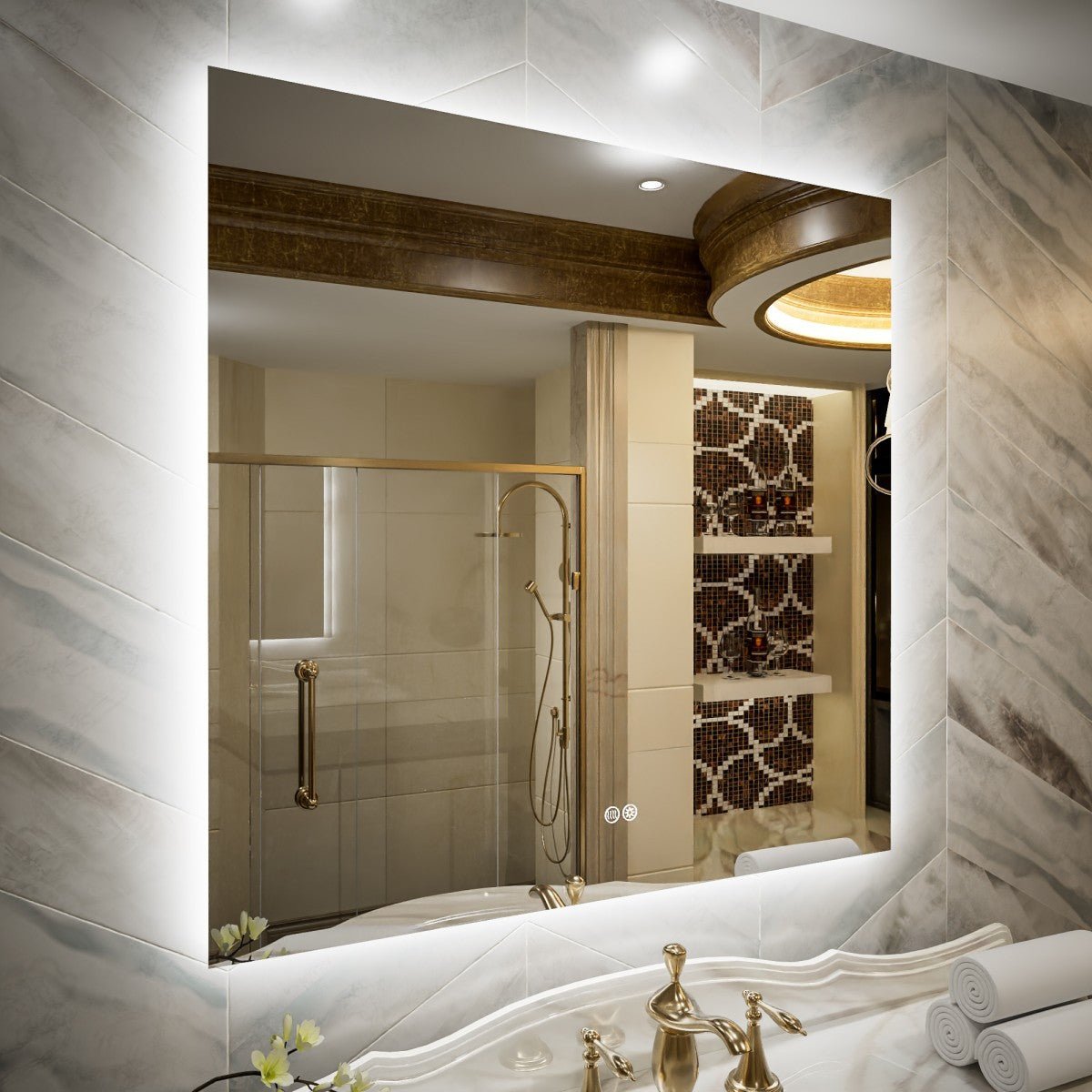 Navi LED Bathroom Mirror 36" x 36" with Backlit,Mirror with Lights Wall Mounted Anti Fog,Led Mirror for Bathroom,HD Tempered Glass,Shatter-Proof