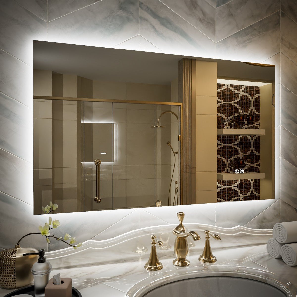Navi LED Bathroom Mirror 40" x 24" with Backlit,Mirror with Lights Wall Mounted Anti Fog,Led Mirror for Bathroom,HD Tempered Glass,Shatter-Proof