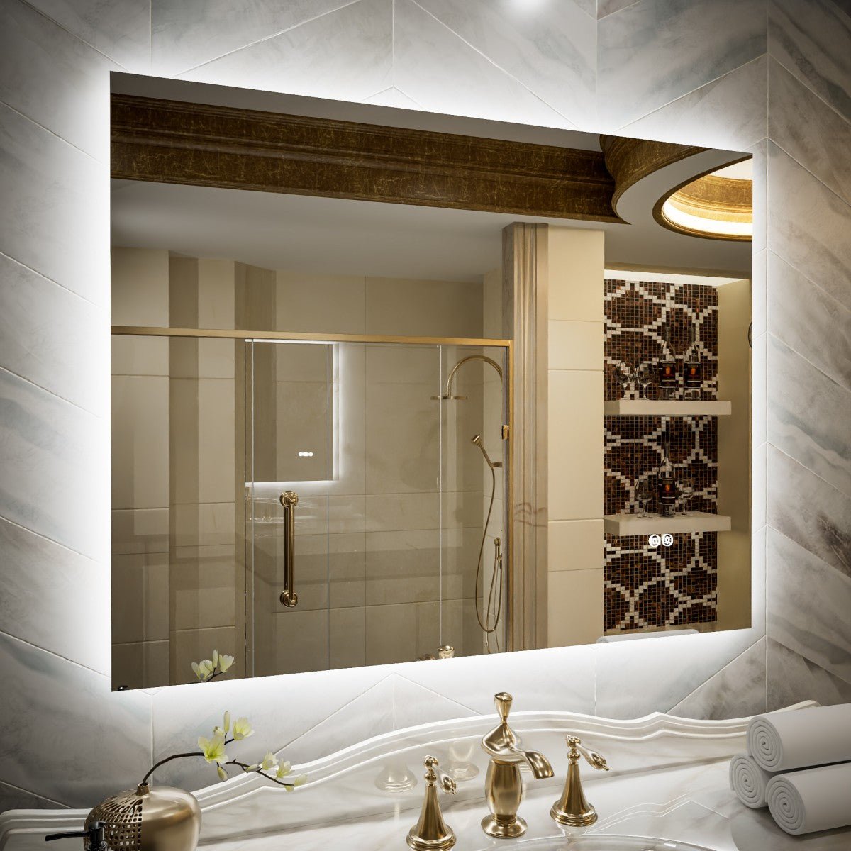 Navi LED Bathroom Mirror 40" x 32" with Backlit,Mirror with Lights Wall Mounted Anti Fog,Led Mirror for Bathroom,HD Tempered Glass,Shatter - Proof