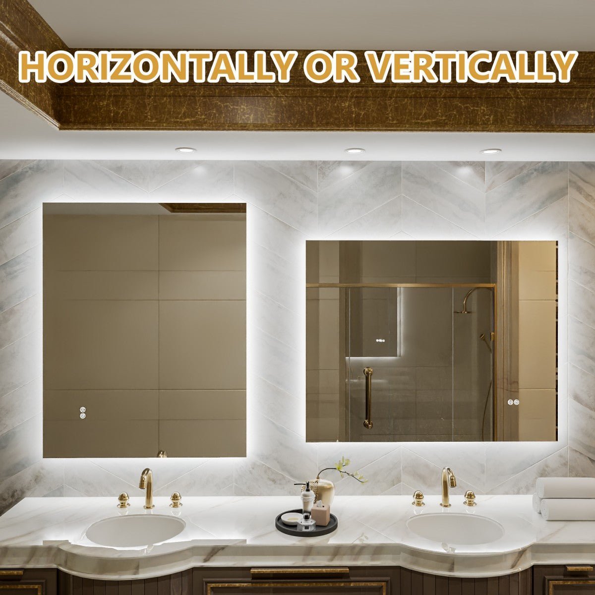 Navi LED Bathroom Mirror 40" x 32" with Backlit,Mirror with Lights Wall Mounted Anti Fog,Led Mirror for Bathroom,HD Tempered Glass,Shatter - Proof