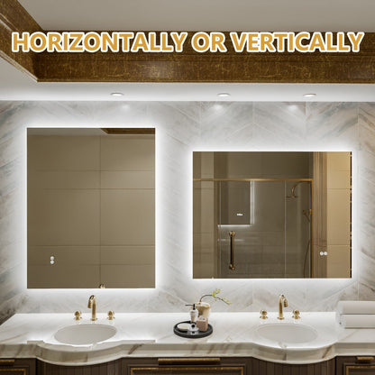 Navi LED Bathroom Mirror 40" x 32" with Backlit,Mirror with Lights Wall Mounted Anti Fog,Led Mirror for Bathroom,HD Tempered Glass,Shatter - Proof