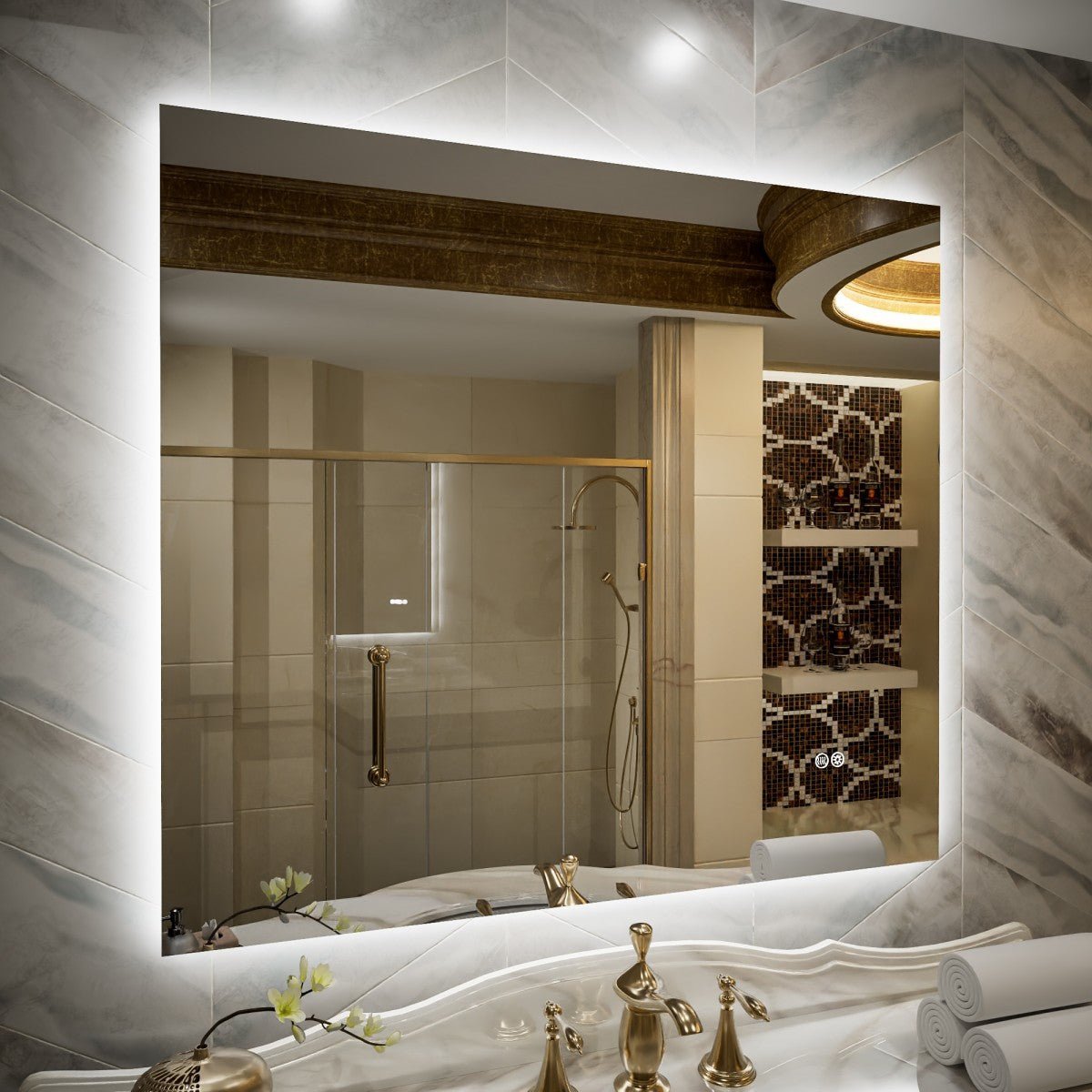 Navi LED Bathroom Mirror 40" x 36" with Backlit,Mirror with Lights Wall Mounted Anti Fog,Led Mirror for Bathroom,HD Tempered Glass,Shatter - Proof