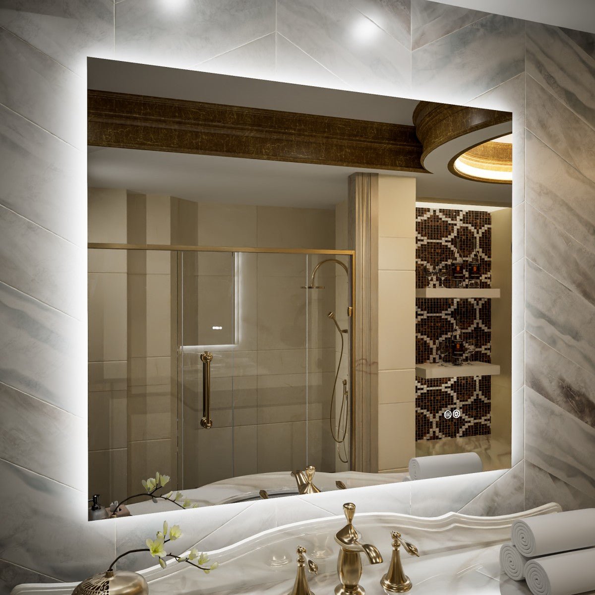 Navi LED Bathroom Mirror 40" x 36" with Backlit,Mirror with Lights Wall Mounted Anti Fog,Led Mirror for Bathroom,HD Tempered Glass,Shatter - Proof