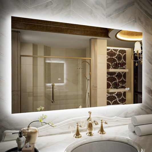 Navi LED Bathroom Mirror 48" x 30" with Backlit,Mirror with Lights Wall Mounted Anti Fog,Led Mirror for Bathroom,HD Tempered Glass,Shatter - Proof