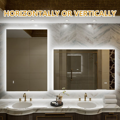 Navi LED Bathroom Mirror 48" x 32" with Backlit,Mirror with Lights Wall Mounted Anti Fog,Led Mirror for Bathroom,HD Tempered Glass,Shatter - Proof