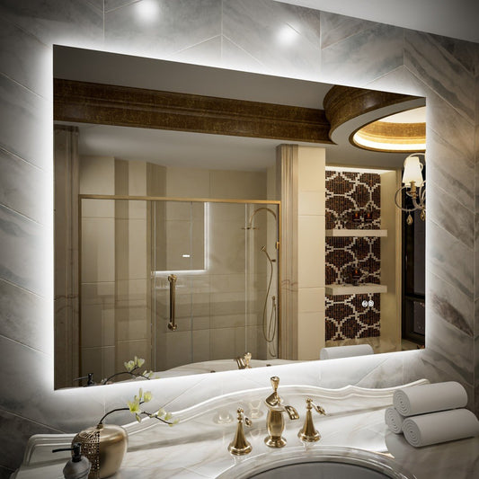 Navi LED Bathroom Mirror 48" x 36" with Backlit,Mirror with Lights Wall Mounted Anti Fog,Led Mirror for Bathroom,HD Tempered Glass,Shatter - Proof