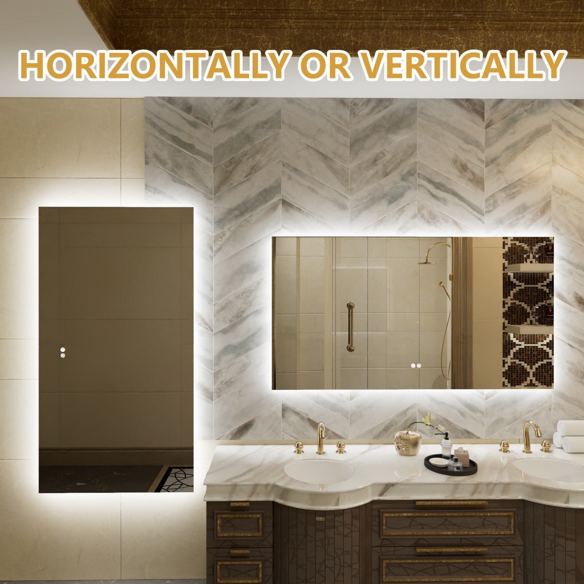 Navi LED Bathroom Mirror 55" x 30" with Backlit,Mirror with Lights Wall Mounted Anti Fog,Led Mirror for Bathroom,HD Tempered Glass,Shatter - Proof