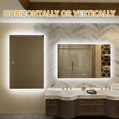 Navi LED Bathroom Mirror 55" x 36" with Backlit,Mirror with Lights Wall Mounted Anti Fog,Led Mirror for Bathroom,HD Tempered Glass,Shatter - Proof