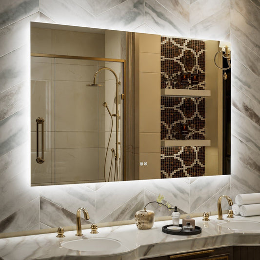 Navi LED Bathroom Mirror 55" x 36" with Backlit,Mirror with Lights Wall Mounted Anti Fog,Led Mirror for Bathroom,HD Tempered Glass,Shatter - Proof