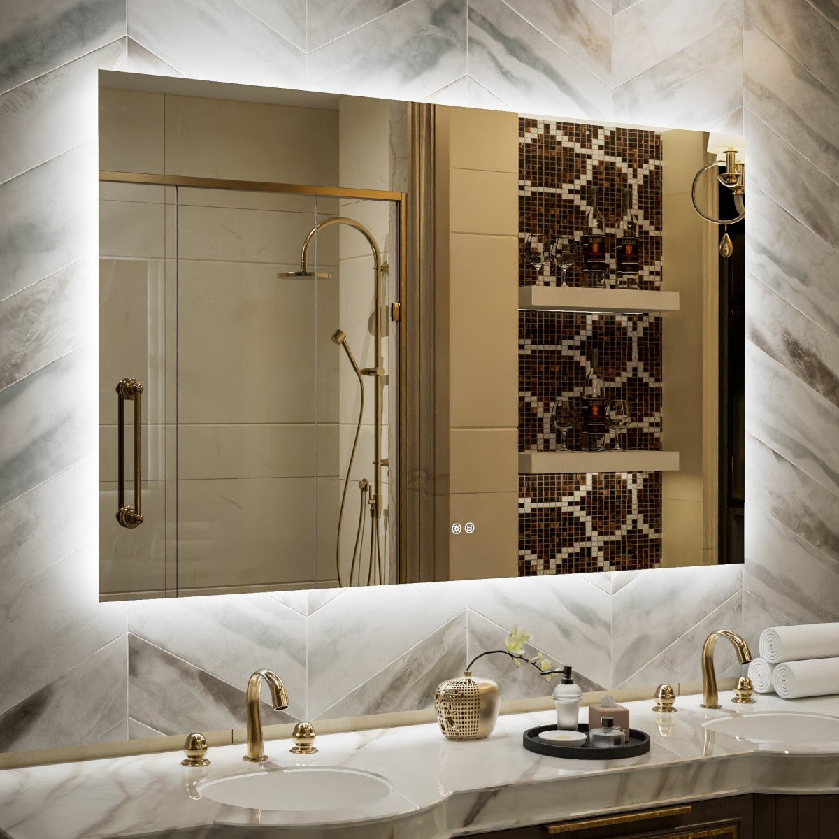 Navi LED Bathroom Mirror 55" x 36" with Backlit,Mirror with Lights Wall Mounted Anti Fog,Led Mirror for Bathroom,HD Tempered Glass,Shatter - Proof