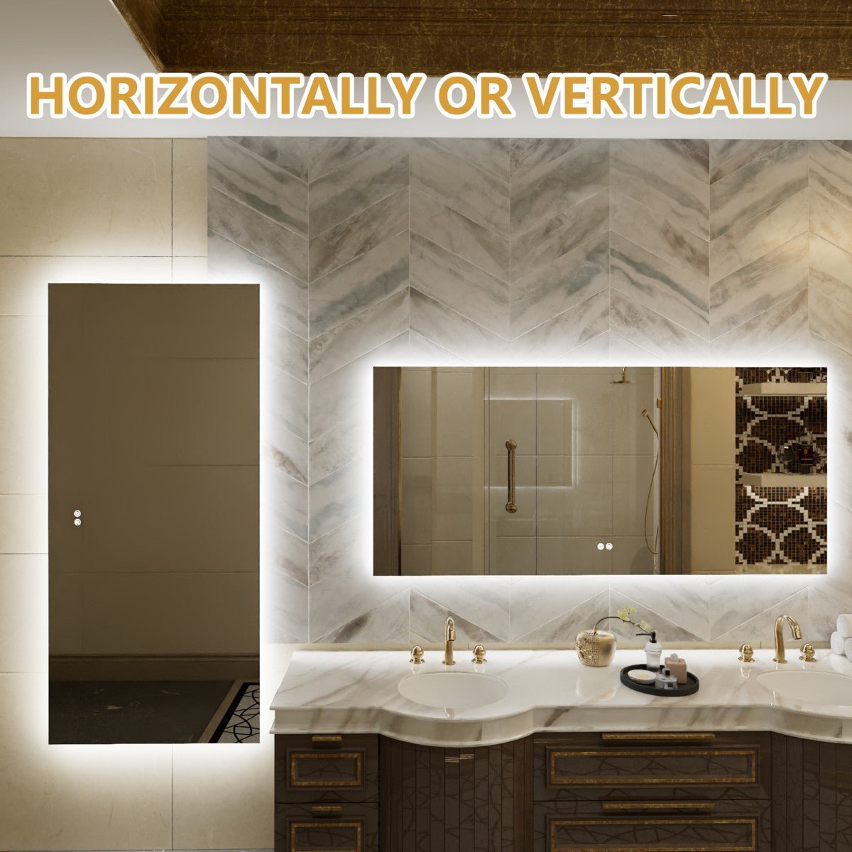 Navi LED Bathroom Mirror 60" x 28" with Backlit,Mirror with Lights Wall Mounted Anti Fog,Led Mirror for Bathroom,HD Tempered Glass,Shatter - Proof