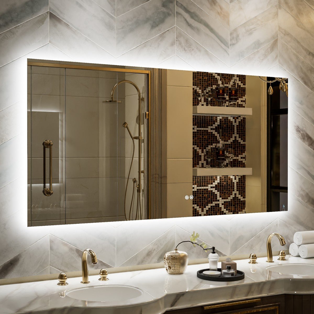 Navi LED Bathroom Mirror 60" x 30" with Backlit,Mirror with Lights Wall Mounted Anti Fog,Led Mirror for Bathroom,HD Tempered Glass,Shatter - Proof