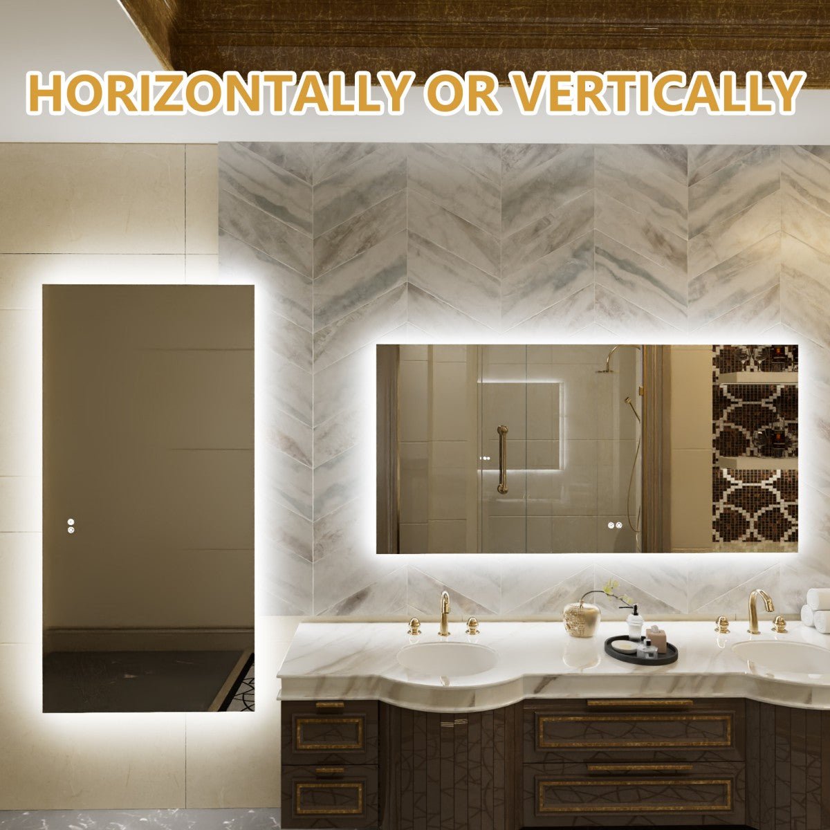Navi LED Bathroom Mirror 60" x 30" with Backlit,Mirror with Lights Wall Mounted Anti Fog,Led Mirror for Bathroom,HD Tempered Glass,Shatter - Proof