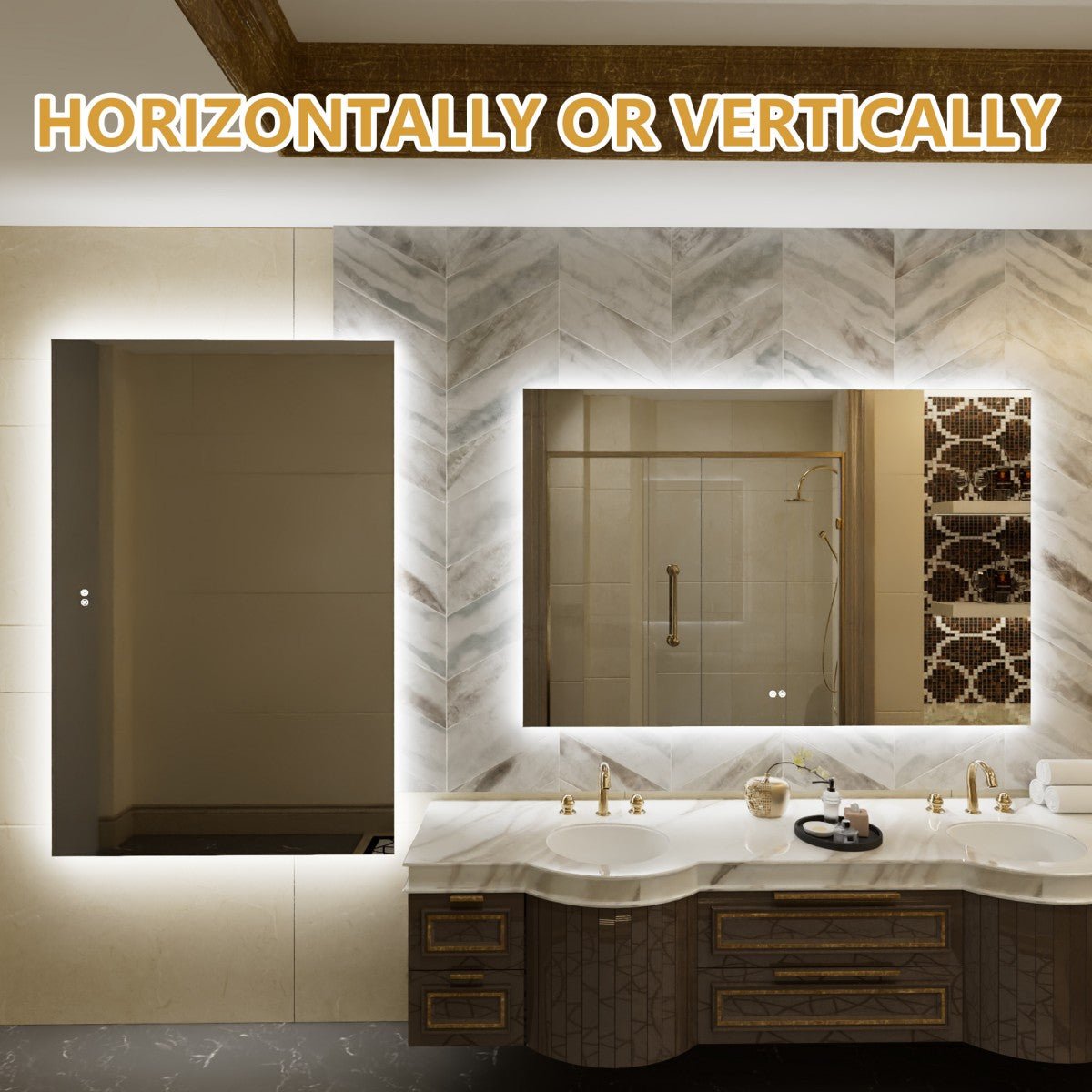 Navi LED Bathroom Mirror 60" x 40" with Backlit,Mirror with Lights Wall Mounted Anti Fog,Led Mirror for Bathroom,HD Tempered Glass,Shatter - Proof